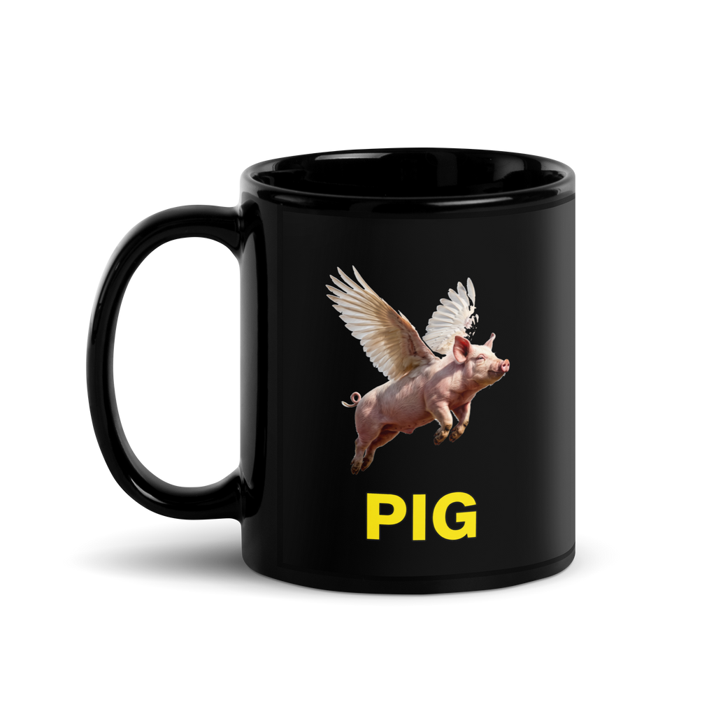 Flying Pig Black Glossy Mug