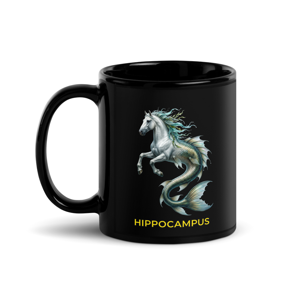 Hippocampus Black Glossy Mug