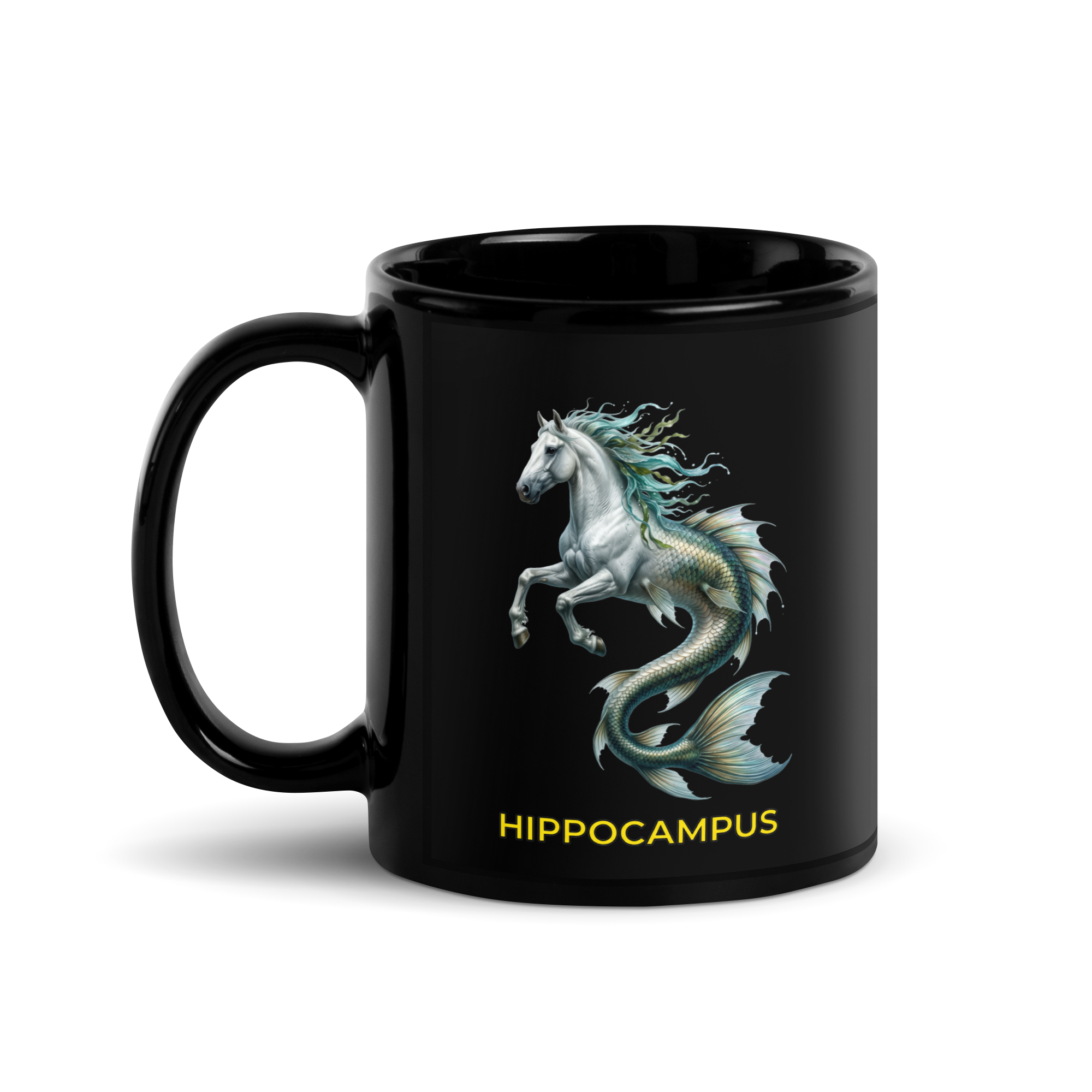 Hippocampus Black Glossy Mug