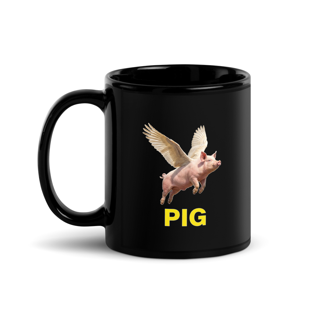 Flying Pig Black Glossy Mug