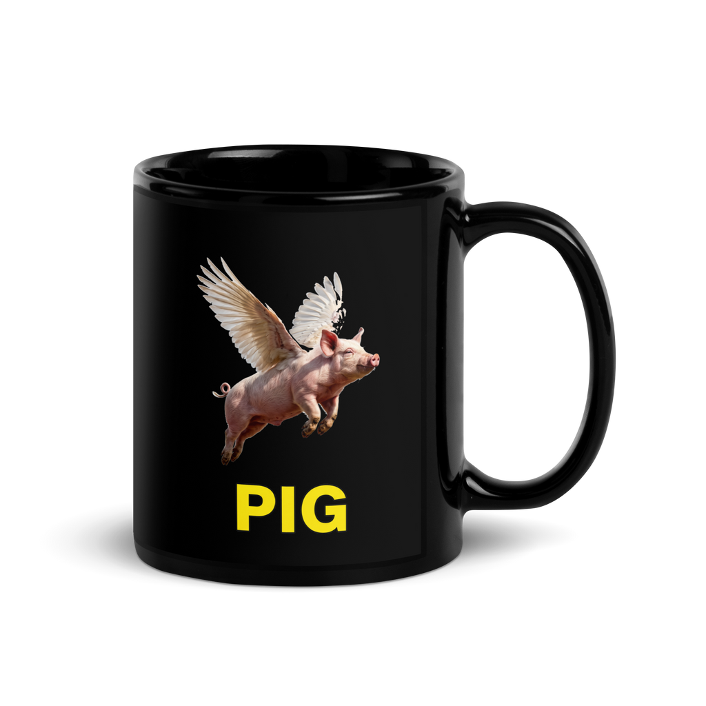Flying Pig Black Glossy Mug