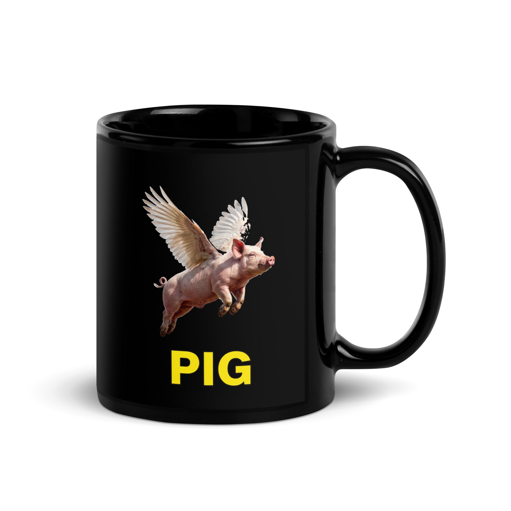 Flying Pig Black Glossy Mug
