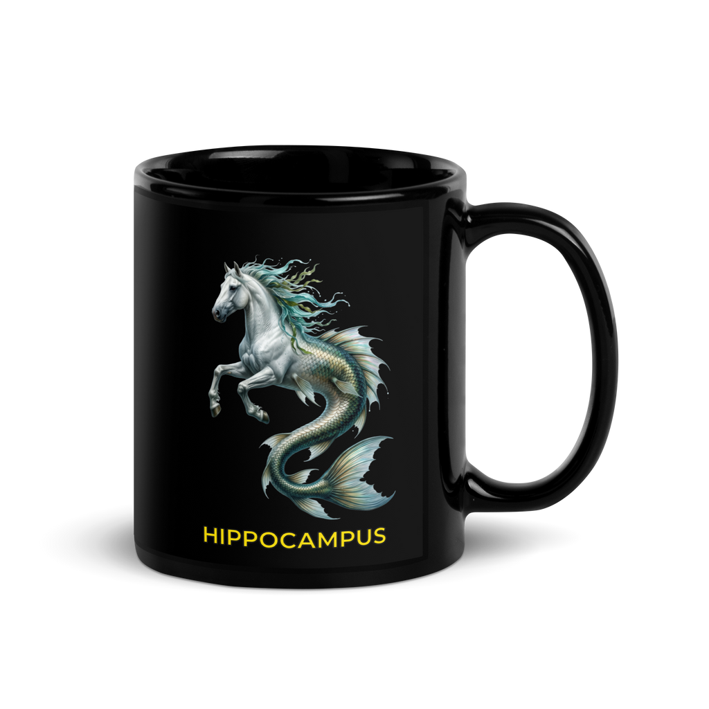 Hippocampus Black Glossy Mug
