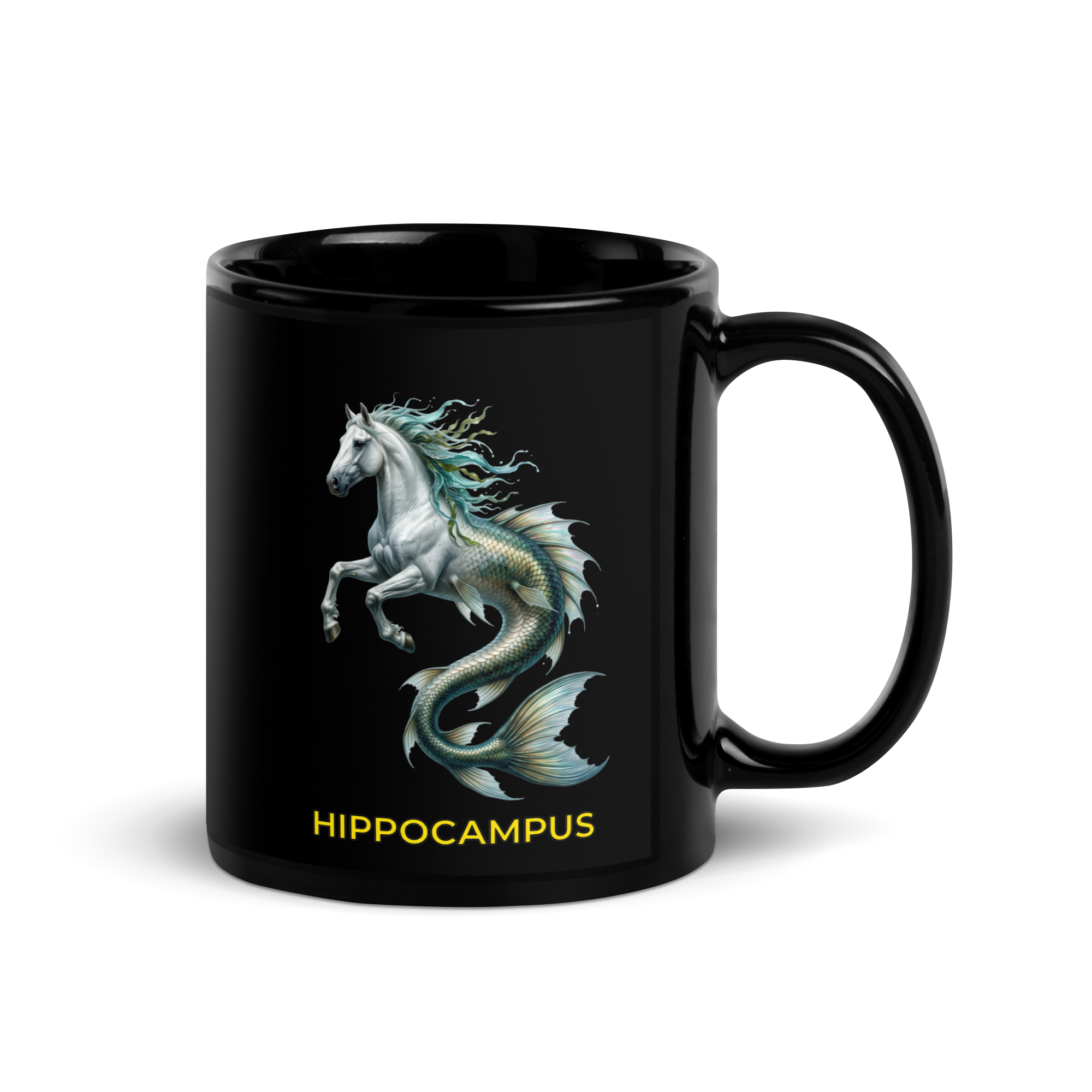 Hippocampus Black Glossy Mug