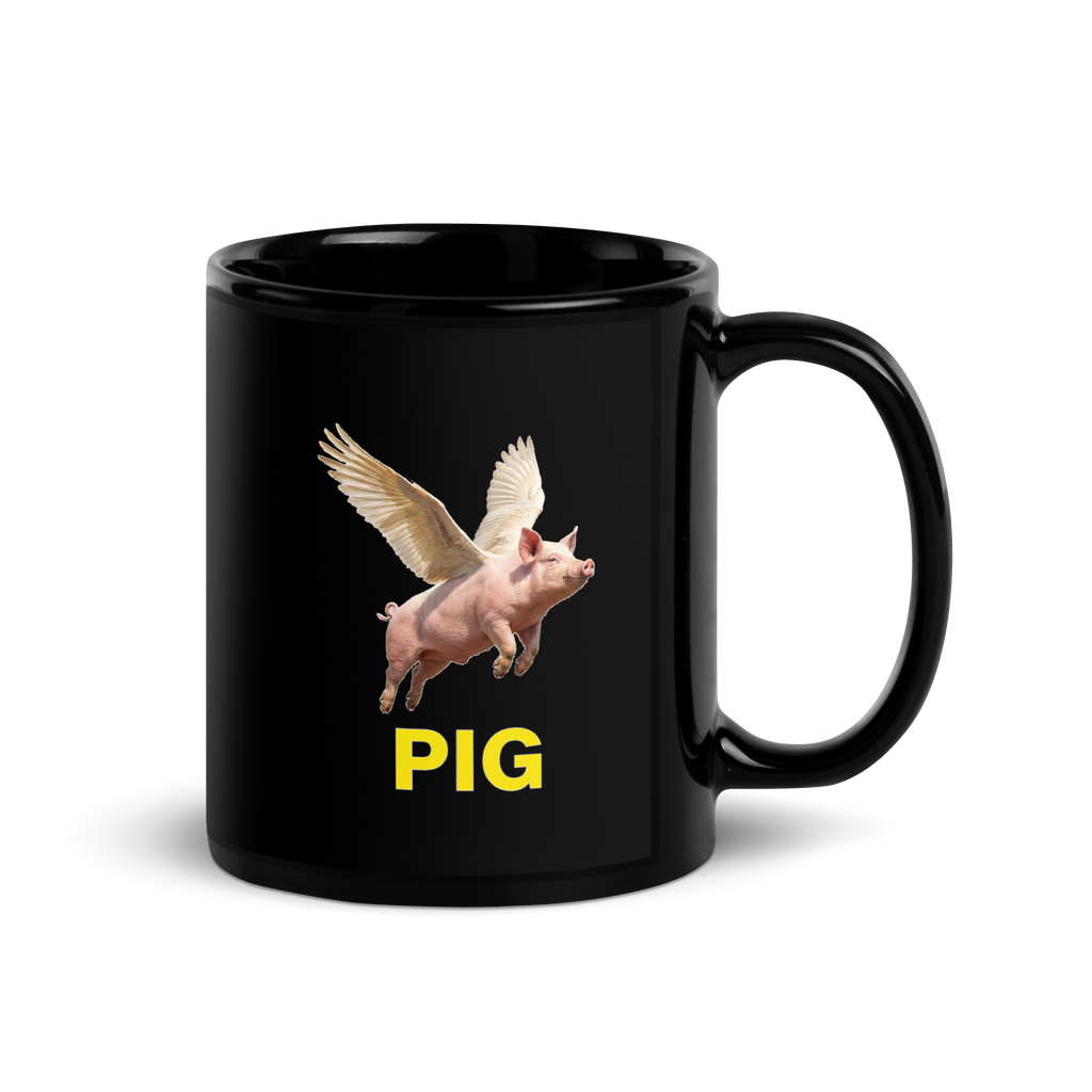 Flying Pig Black Glossy Mug