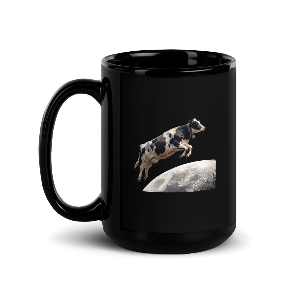 Cow Jumping Moon Black Glossy Mug