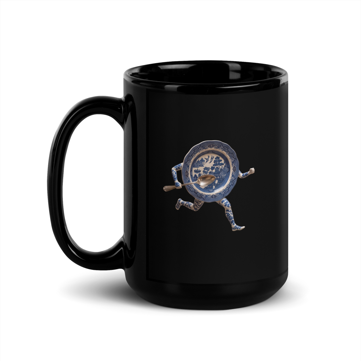 Dish Run Away with Spoon Black Glossy Mug