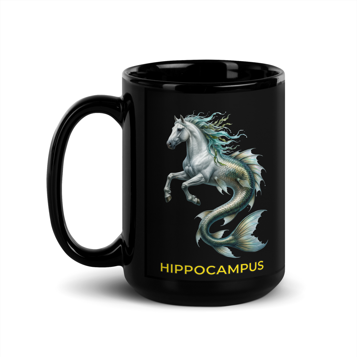Hippocampus Black Glossy Mug