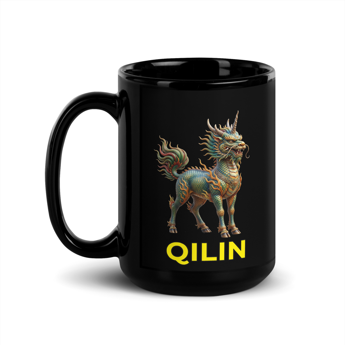 Qilin Black Glossy Mug