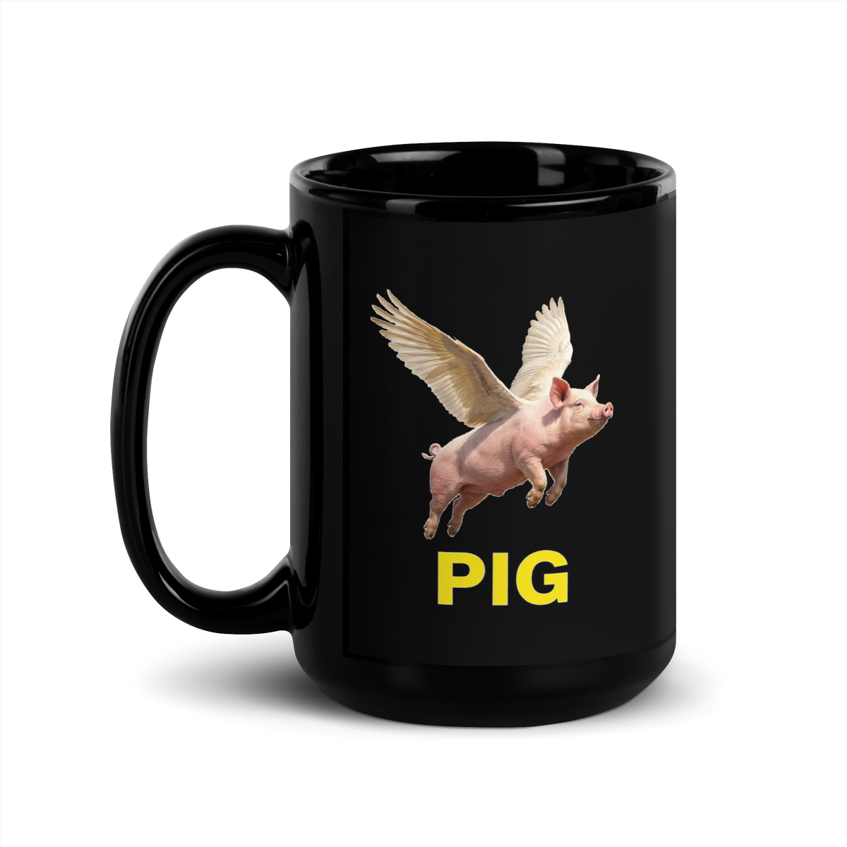 Flying Pig Black Glossy Mug