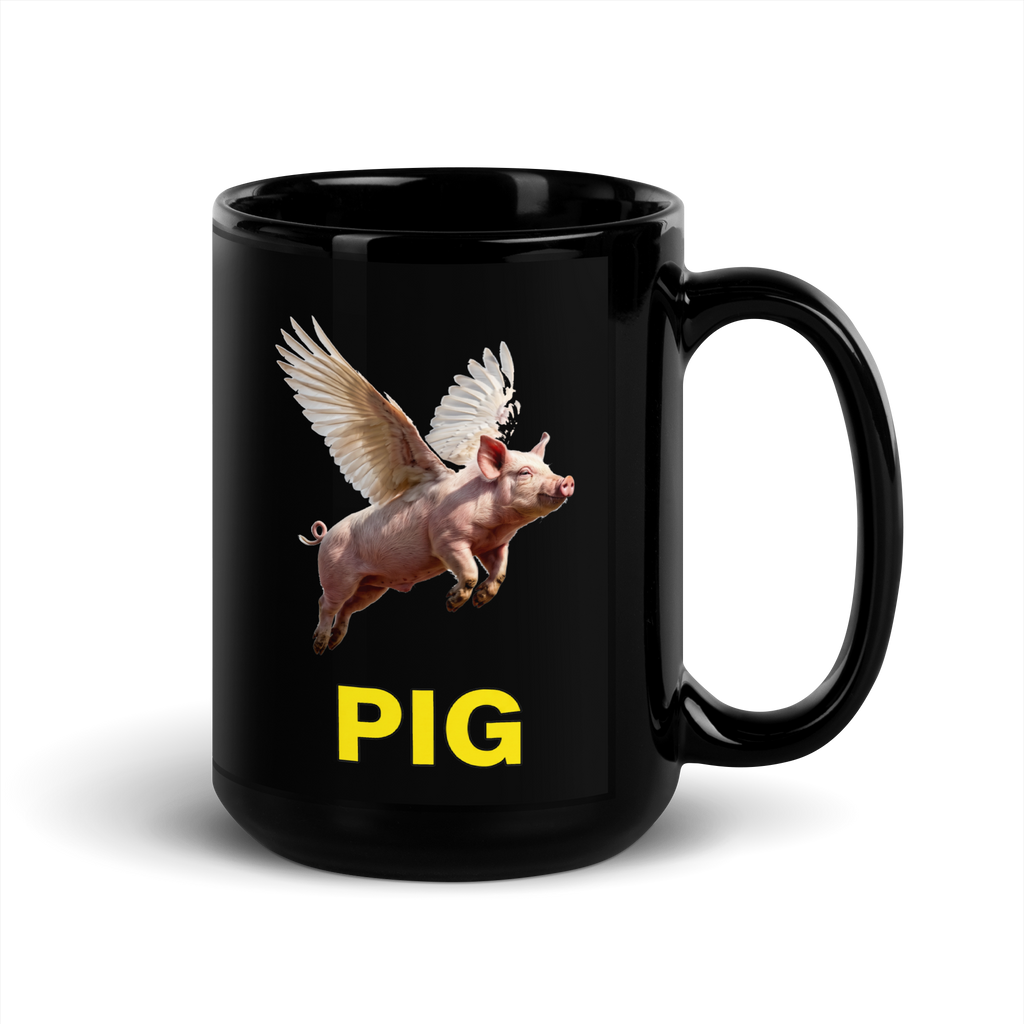 Flying Pig Black Glossy Mug