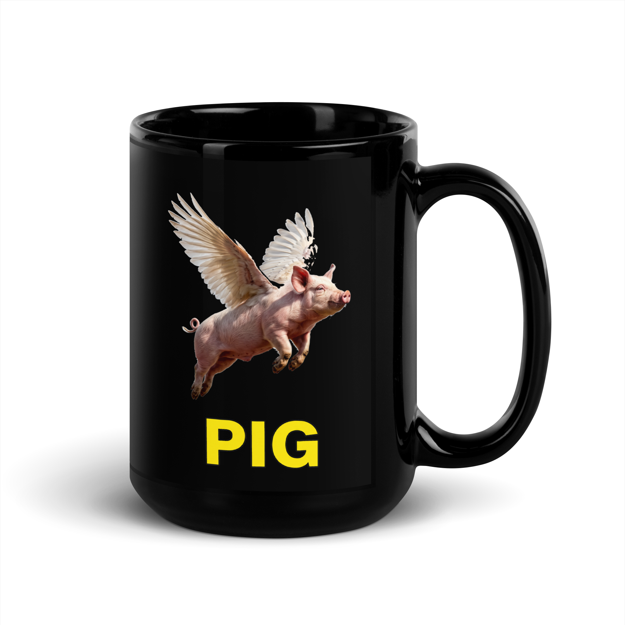 Flying Pig Black Glossy Mug