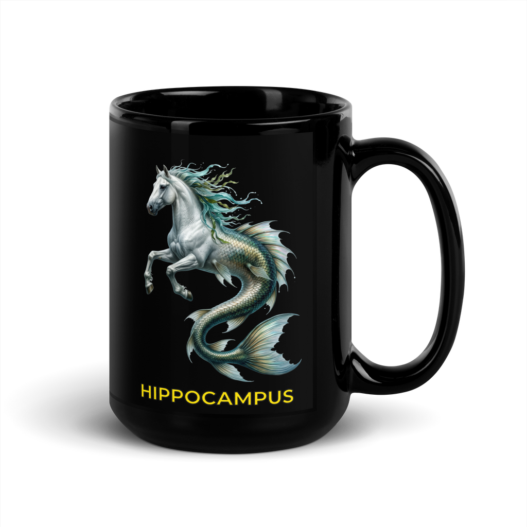 Hippocampus Black Glossy Mug
