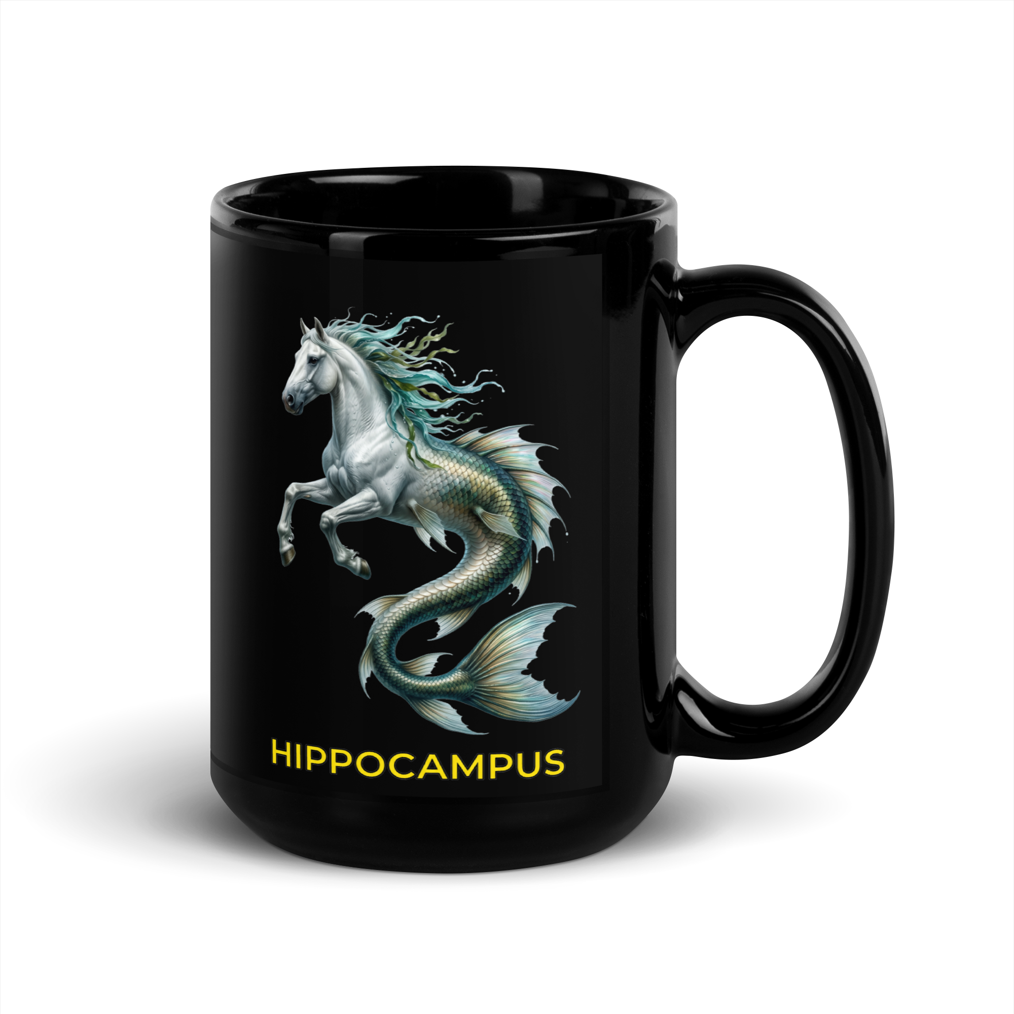 Hippocampus Black Glossy Mug