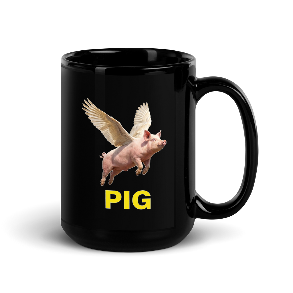 Flying Pig Black Glossy Mug