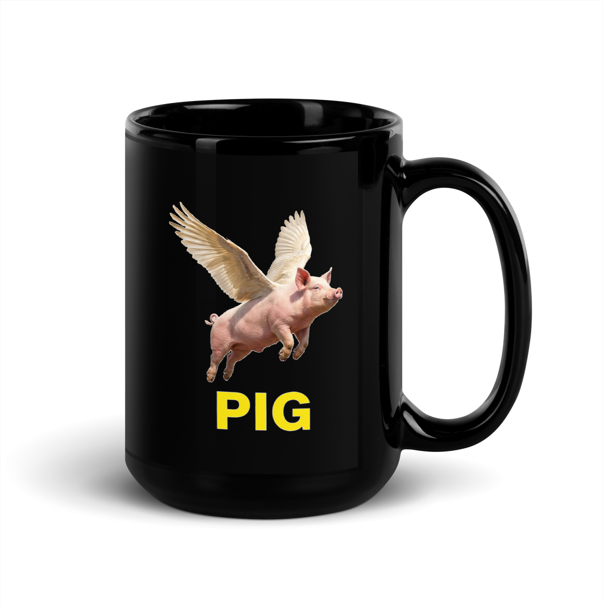 Flying Pig Black Glossy Mug