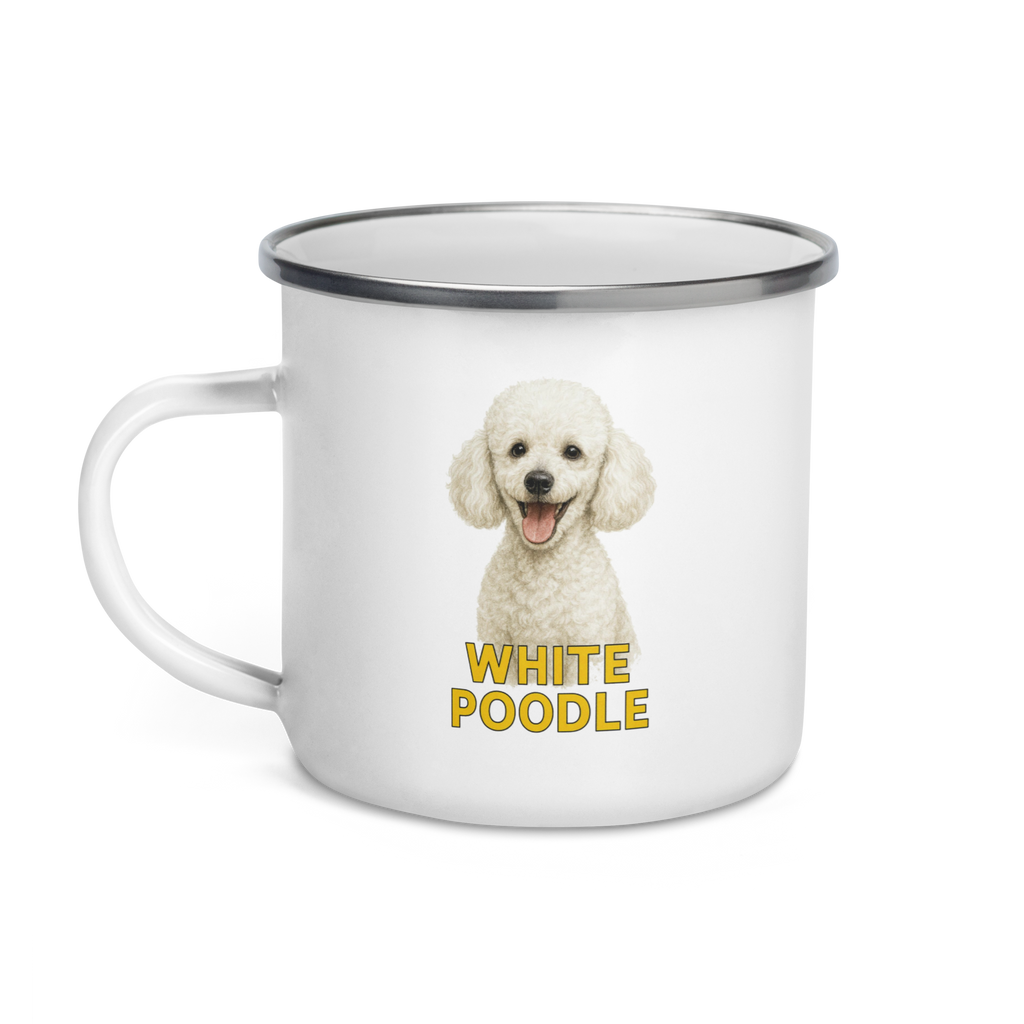 White Poodle Enamel Mug
