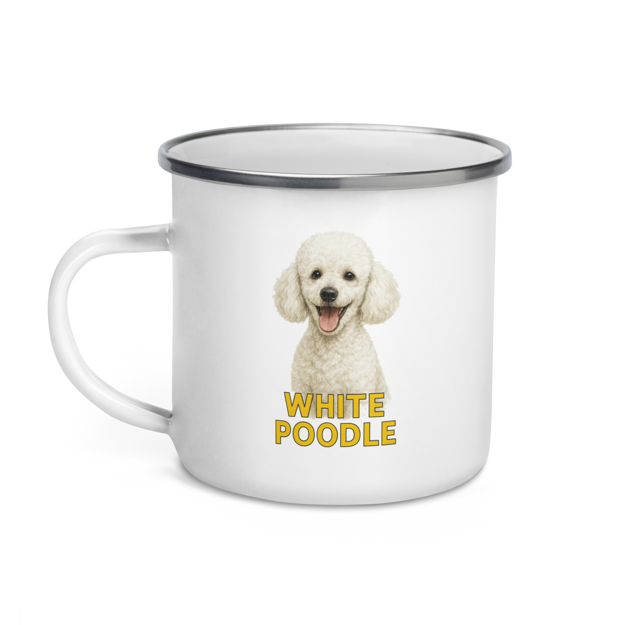 White Poodle Enamel Mug