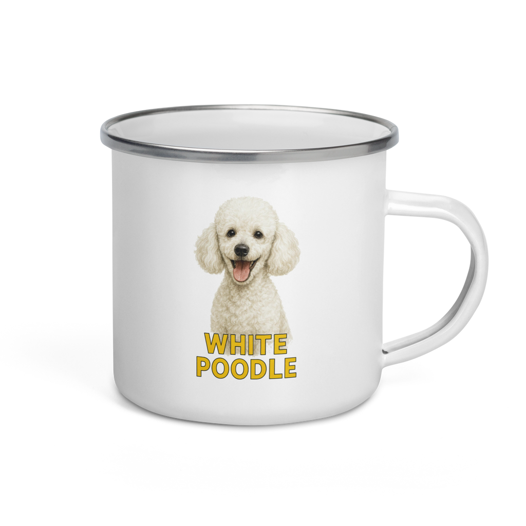 White Poodle Enamel Mug