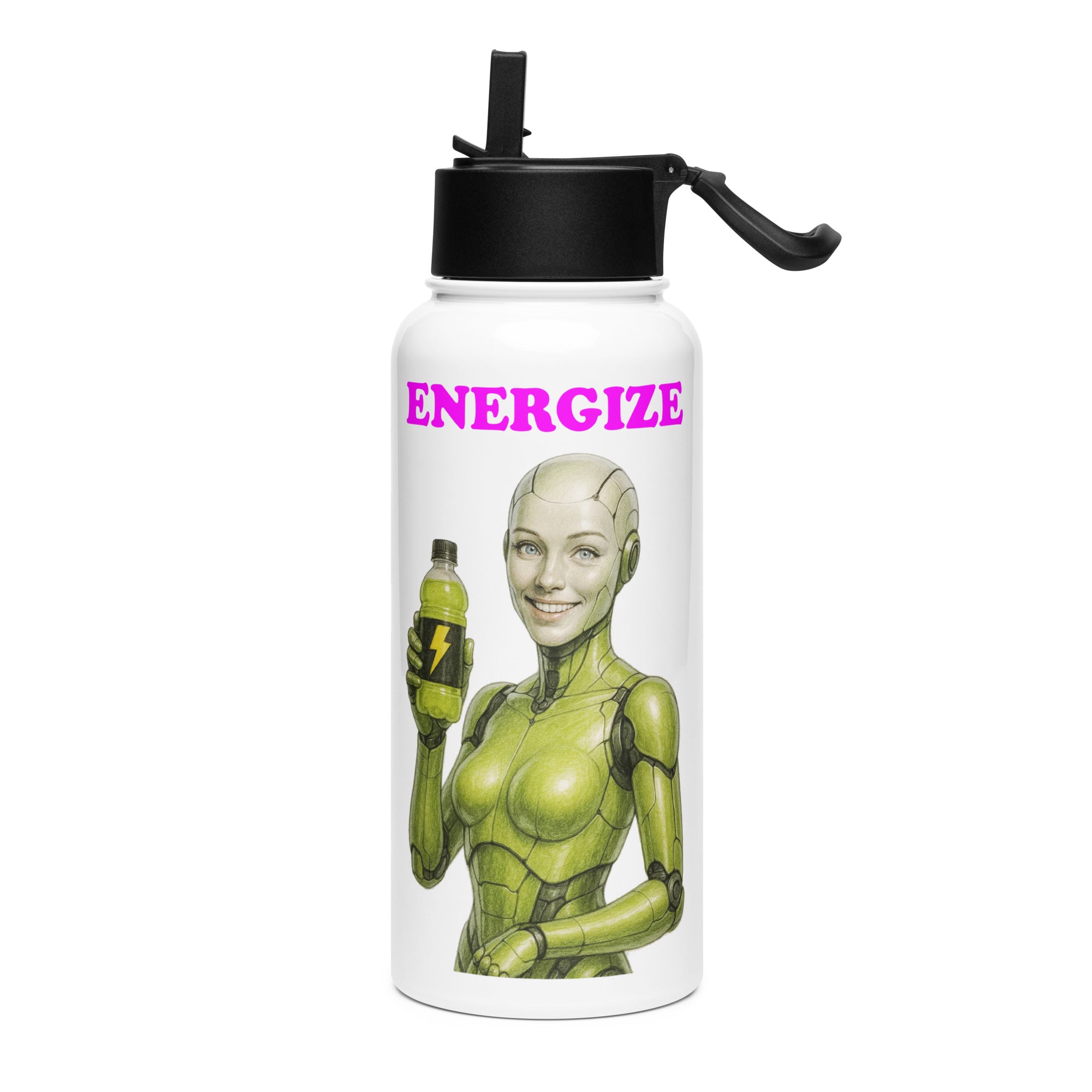 Lime Green Android Woman Energize Bottle