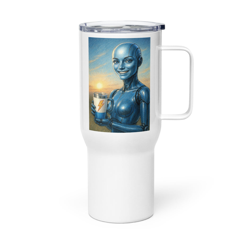 Blue Android Woman Travel mug with a handle
