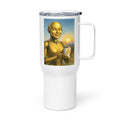 Yellow Android Woman Travel mug with a handle