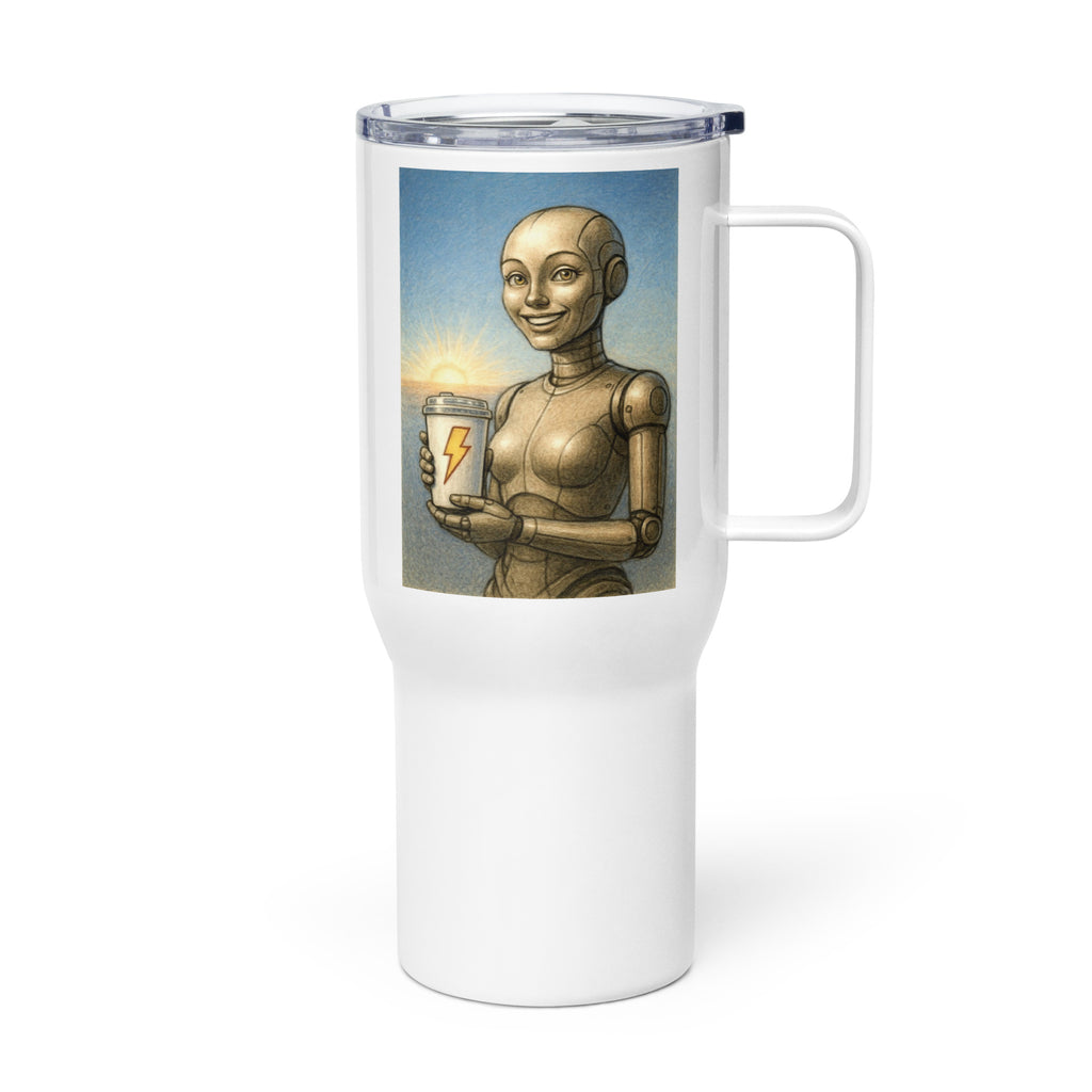 Beige Android Woman Travel mug with a handle