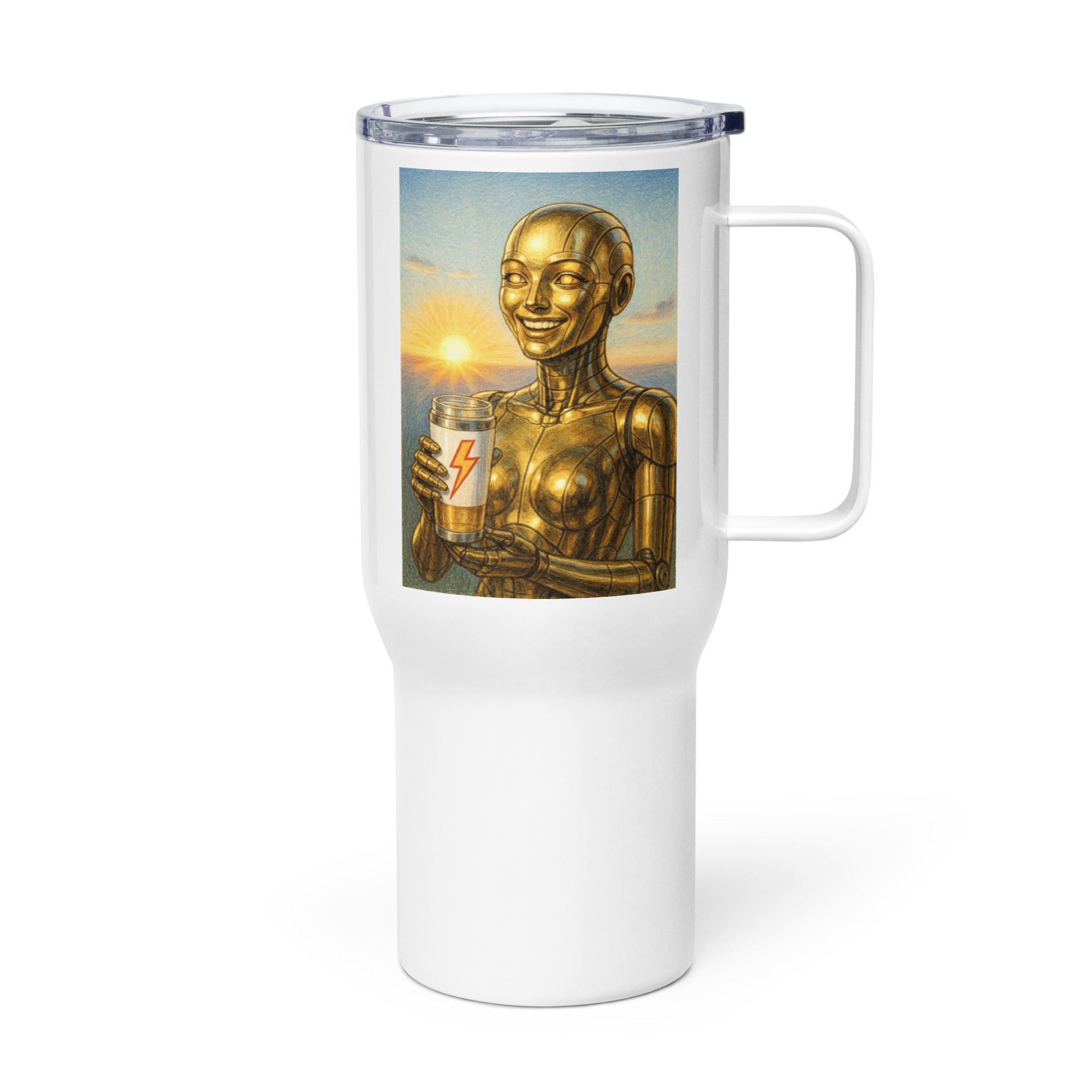 Gold Android Woman Travel mug with a handle