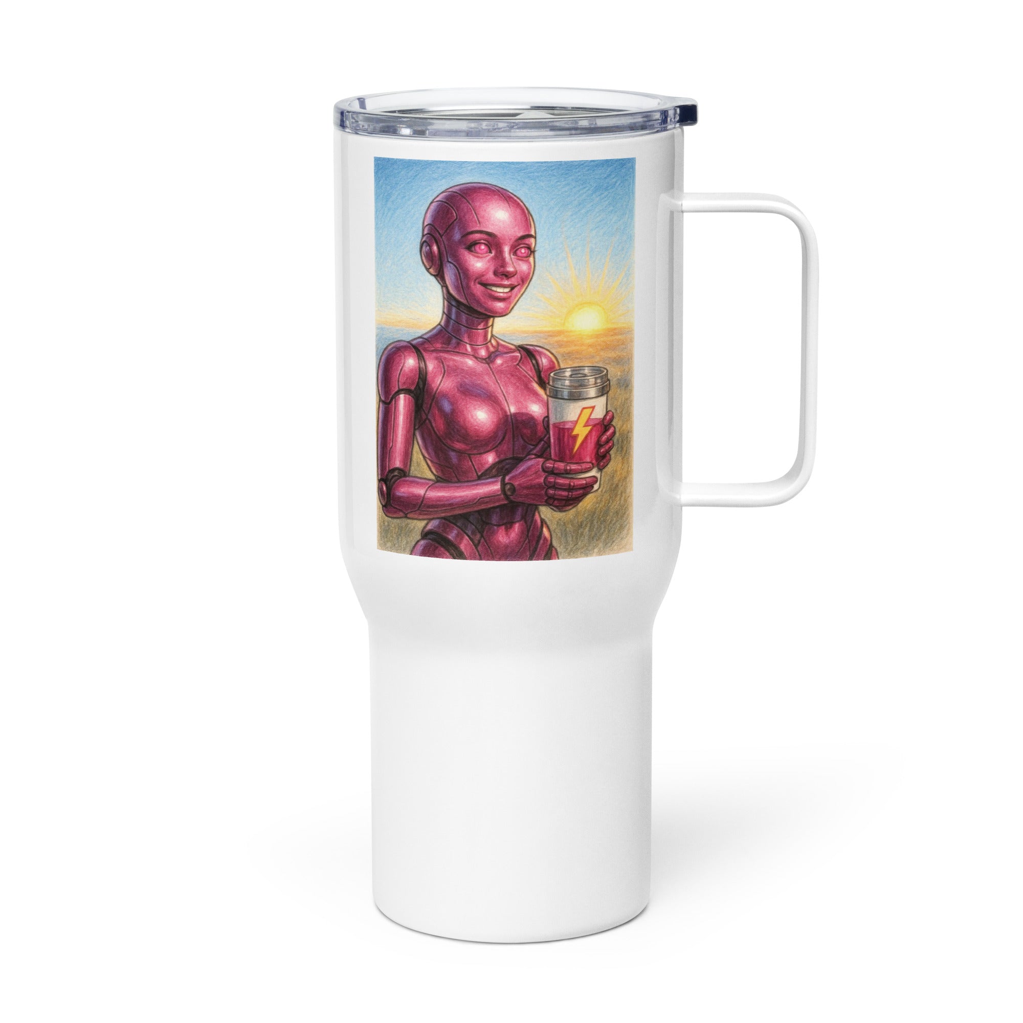 Magenta Android Woman Travel mug with a handle