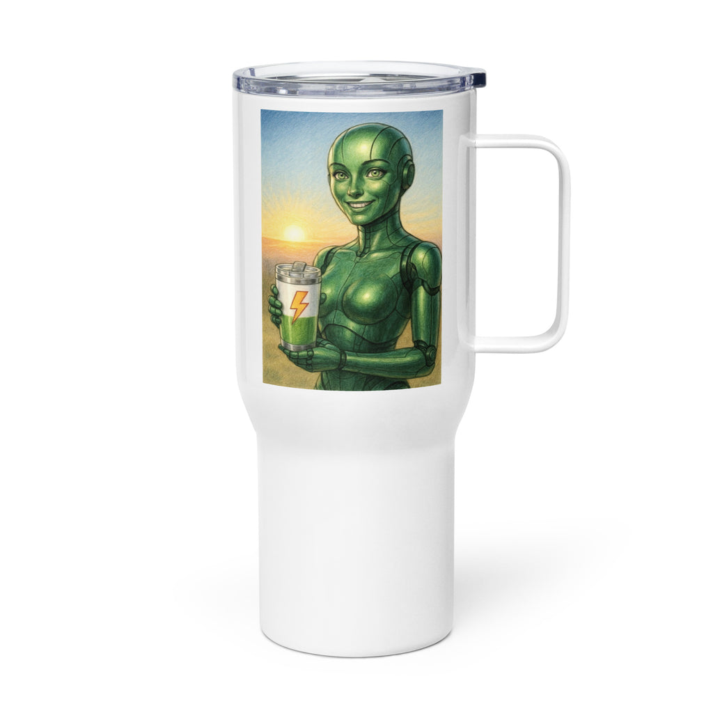 Green Android Woman Travel mug with a handle