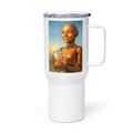 Orange Android Woman Travel mug with a handle