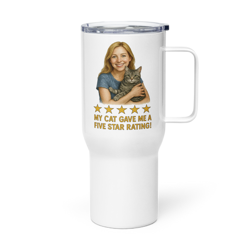 Blonde Woman with American Shorthair Cat Travel Mug