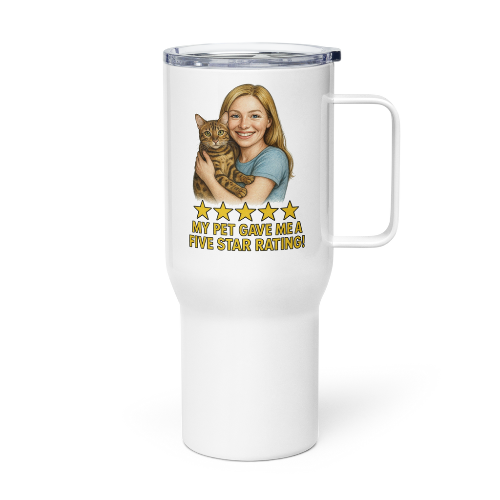 Blonde Woman with Bengal Cat Travel Mug