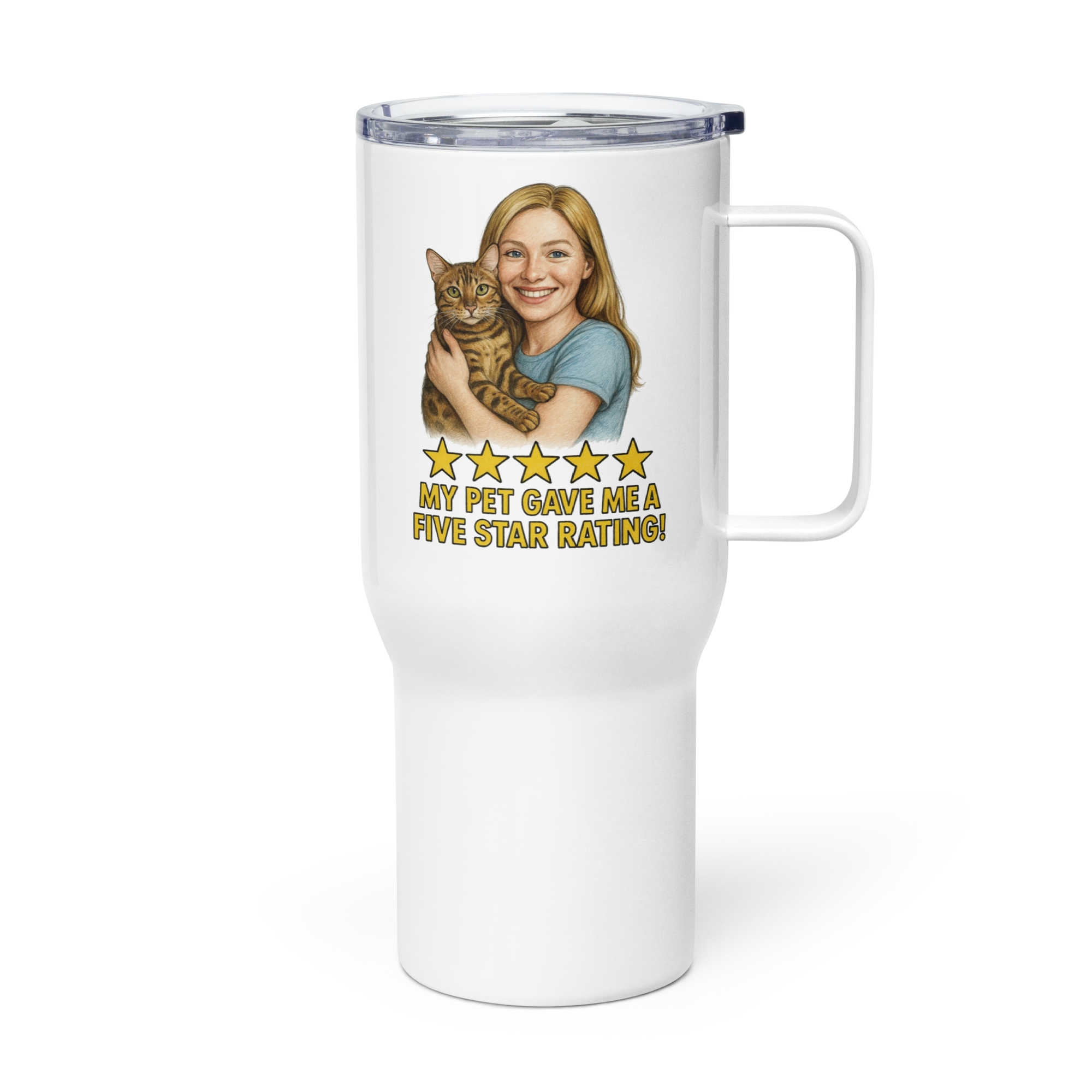 Blonde Woman with Bengal Cat Travel Mug