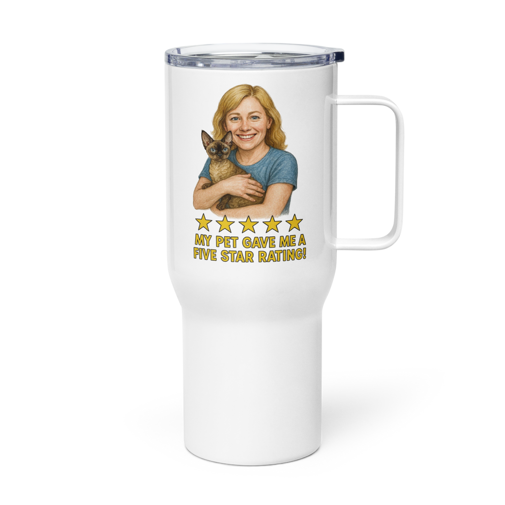 Blonde Woman with Devon Rex Cat Travel Mug