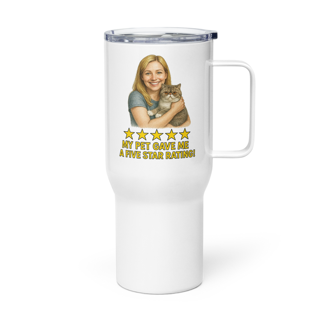 Blonde Woman with Exotic Shorthair Cat Travel Mug