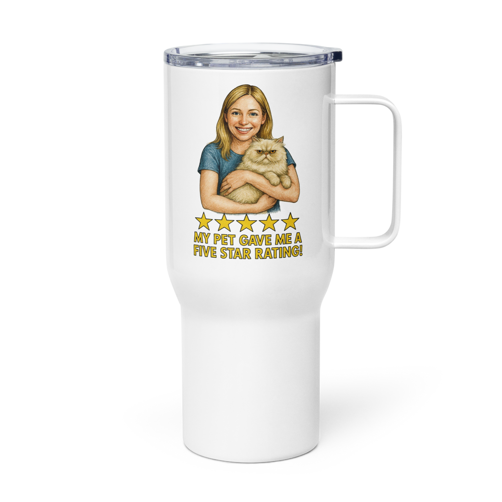 Blonde Woman with Persian Cat Travel Mug