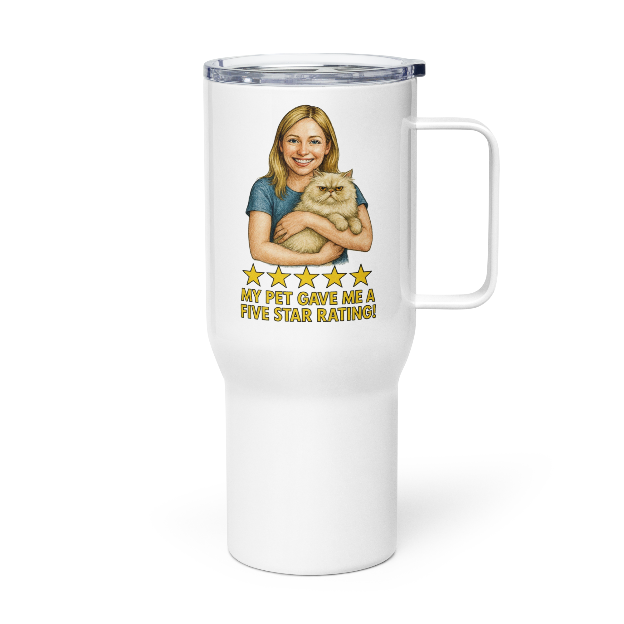 Blonde Woman with Persian Cat Travel Mug