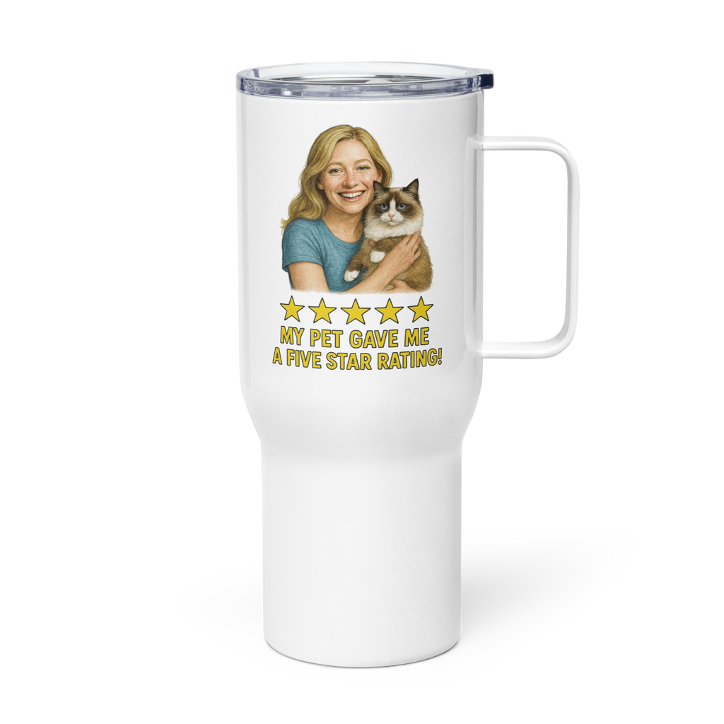 Blonde Woman with Ragdoll Cat Travel Mug