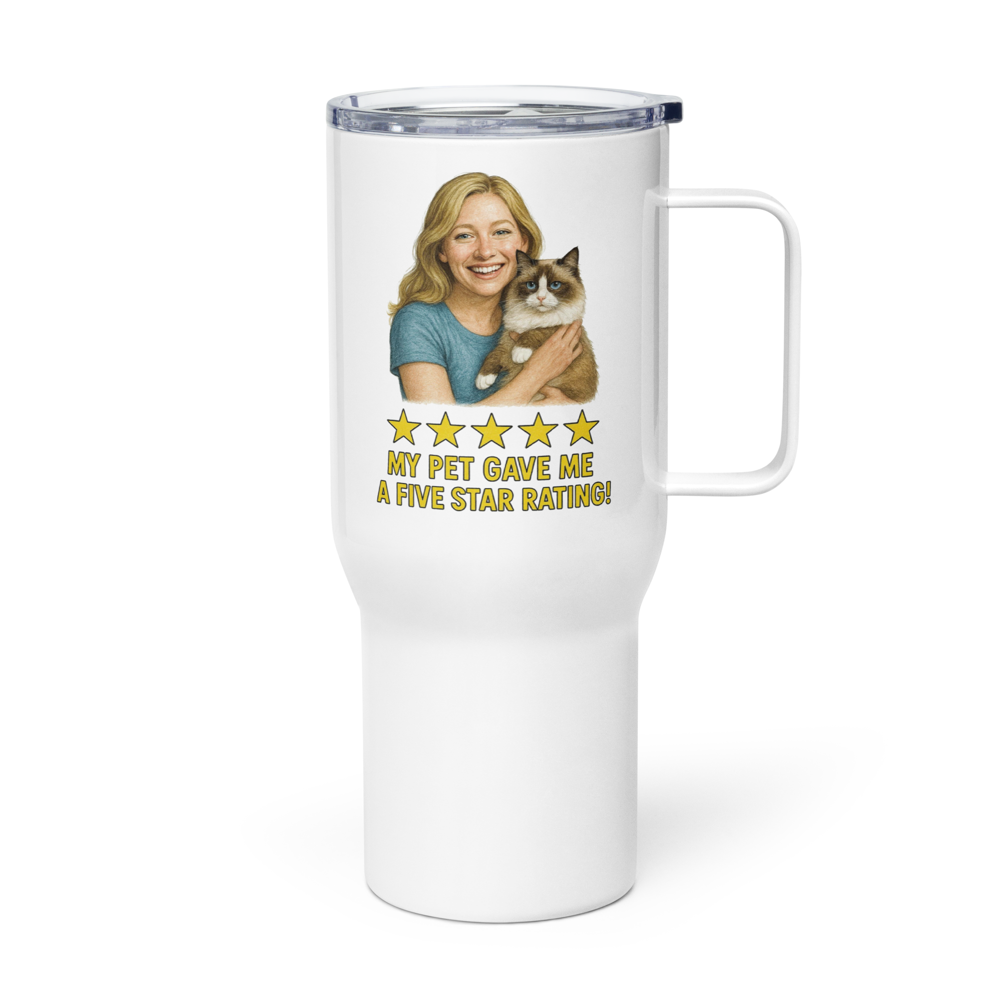 Blonde Woman with Ragdoll Cat Travel Mug