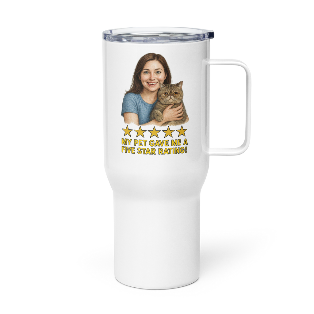 Brunette Woman with Exotic Shorthair Cat Travel Mug