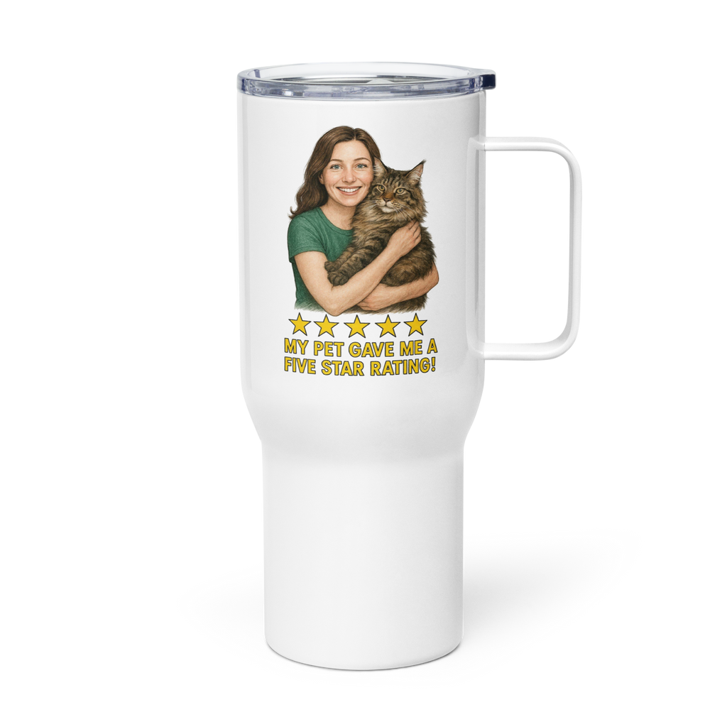 Brunette Woman with Maine Coon Cat Travel Mug