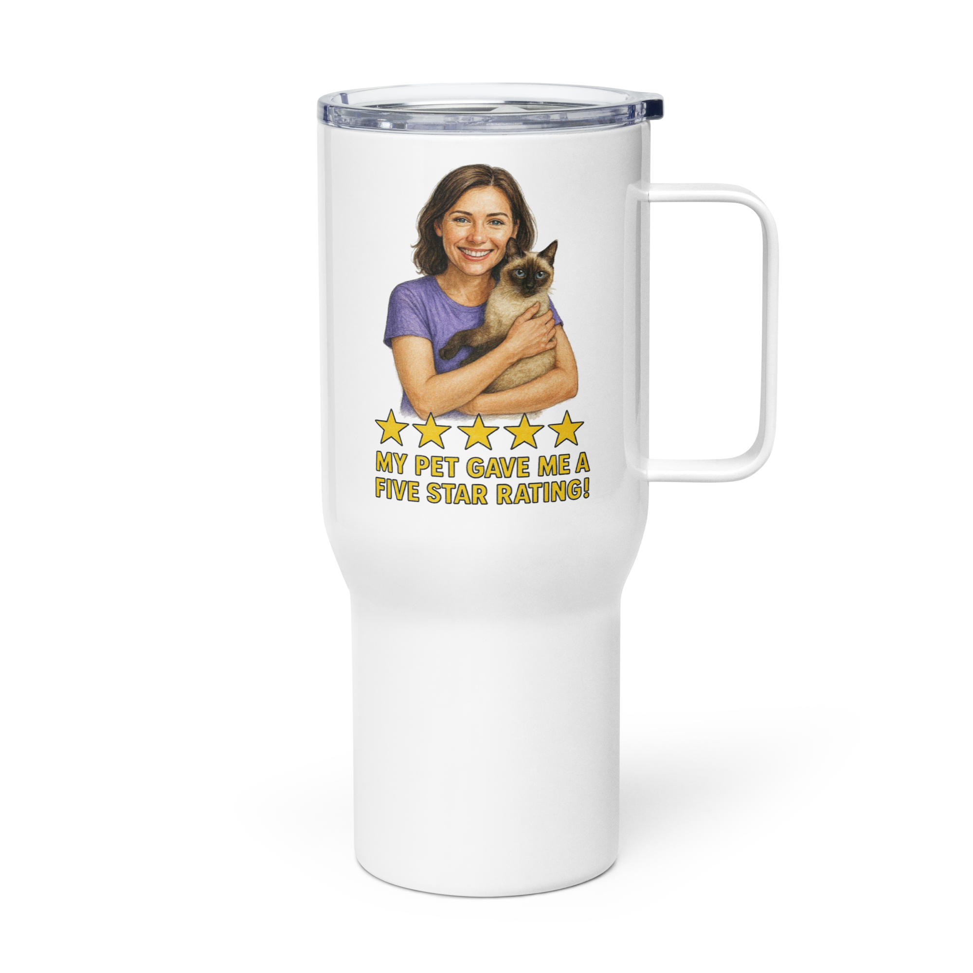 Brunette Woman with Siamese Cat Travel Mug