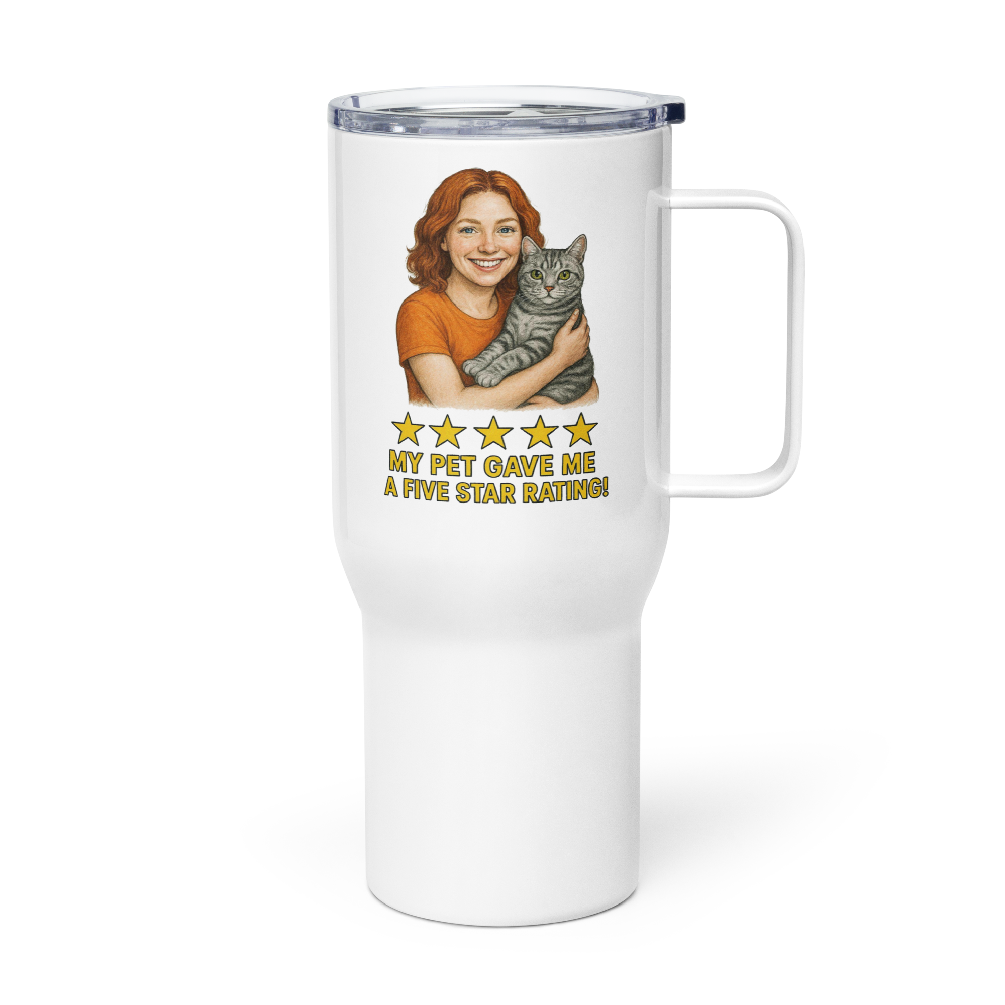 Red Hair Woman with American Shorthair Cat Travel Mug