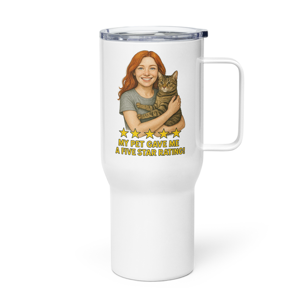Red Hair Woman with Domestic Shorthair Cat Travel Mug