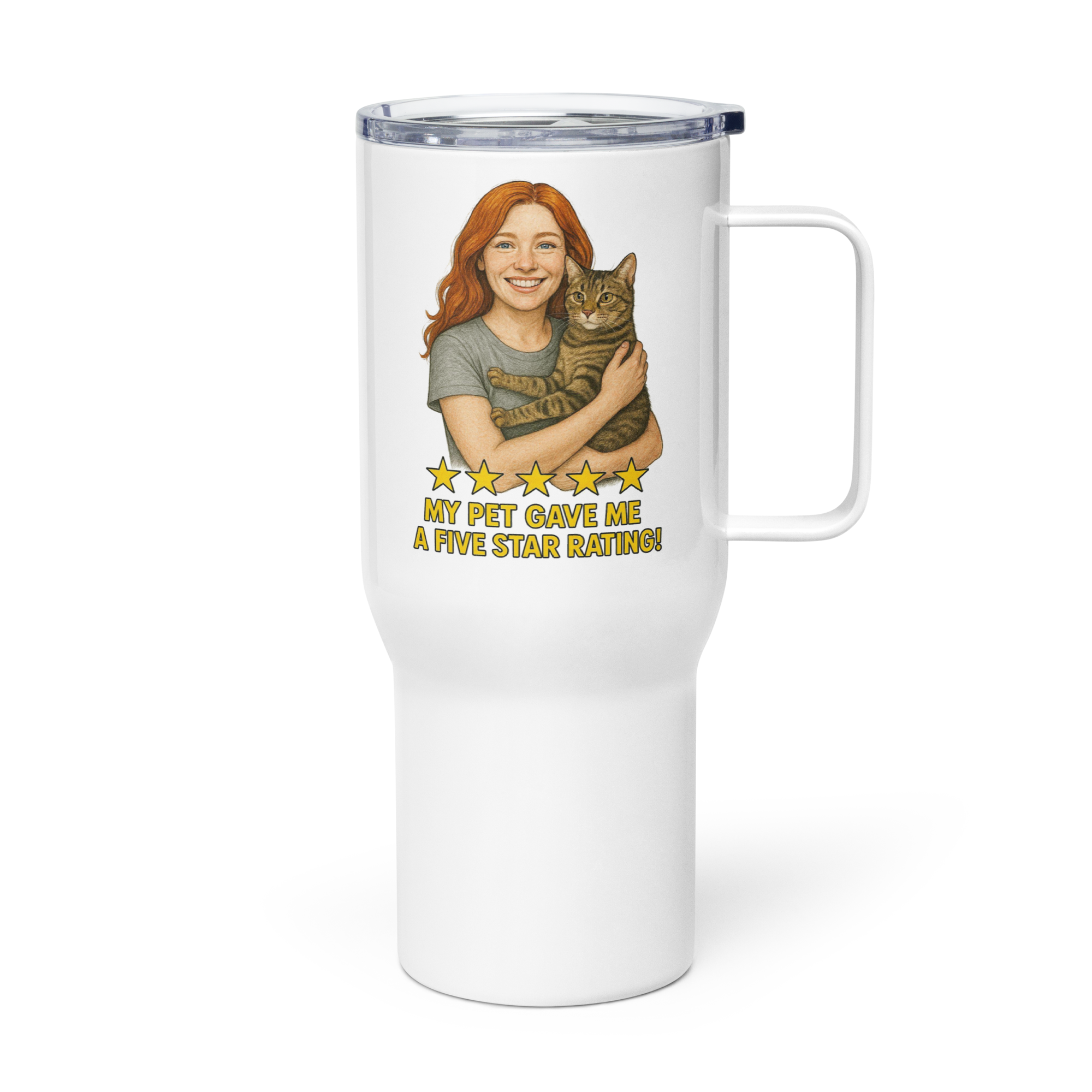 Red Hair Woman with Domestic Shorthair Cat Travel Mug