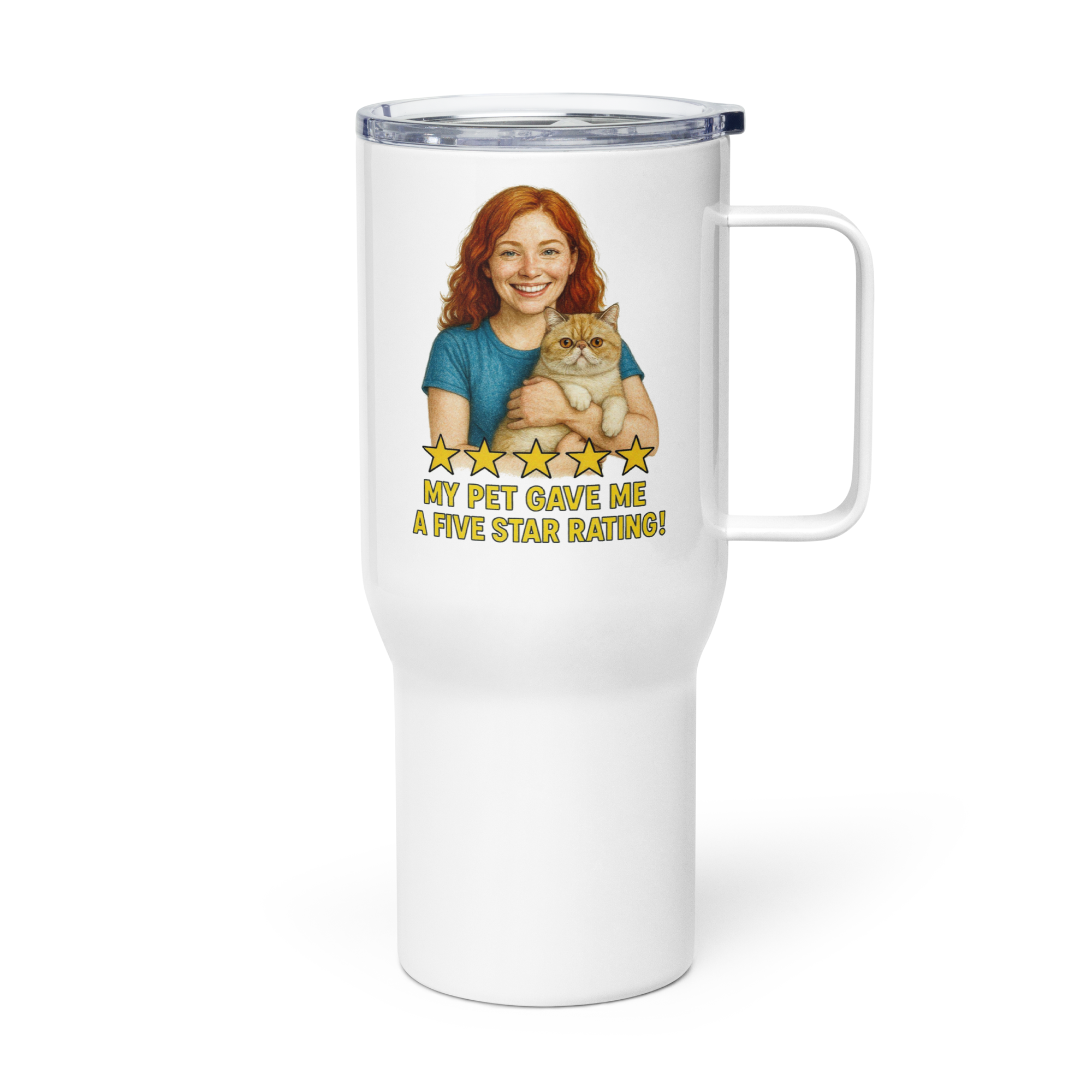 Red Hair Woman with Exotic Shorthair Cat Travel Mug