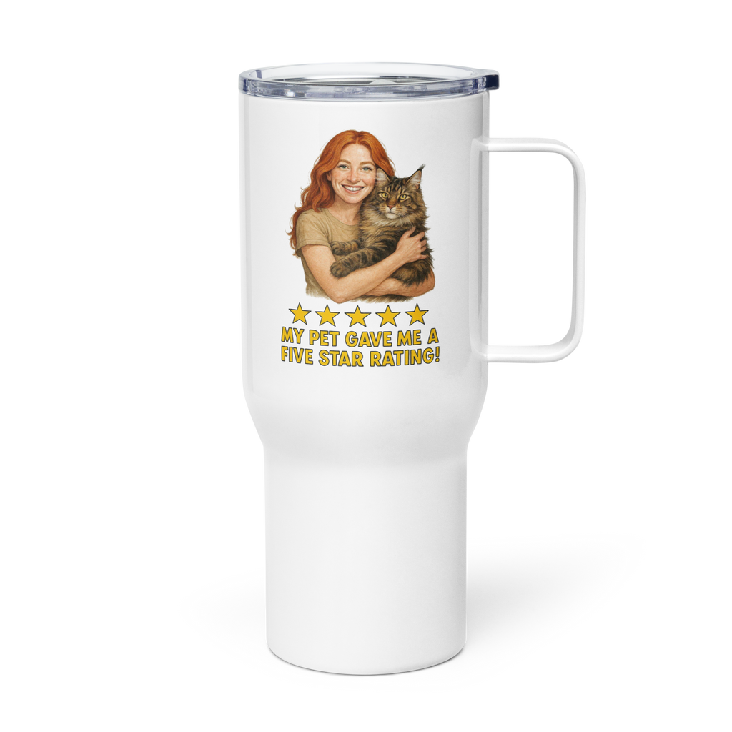 Red Hair Woman with Maine Coon Cat Travel Mug