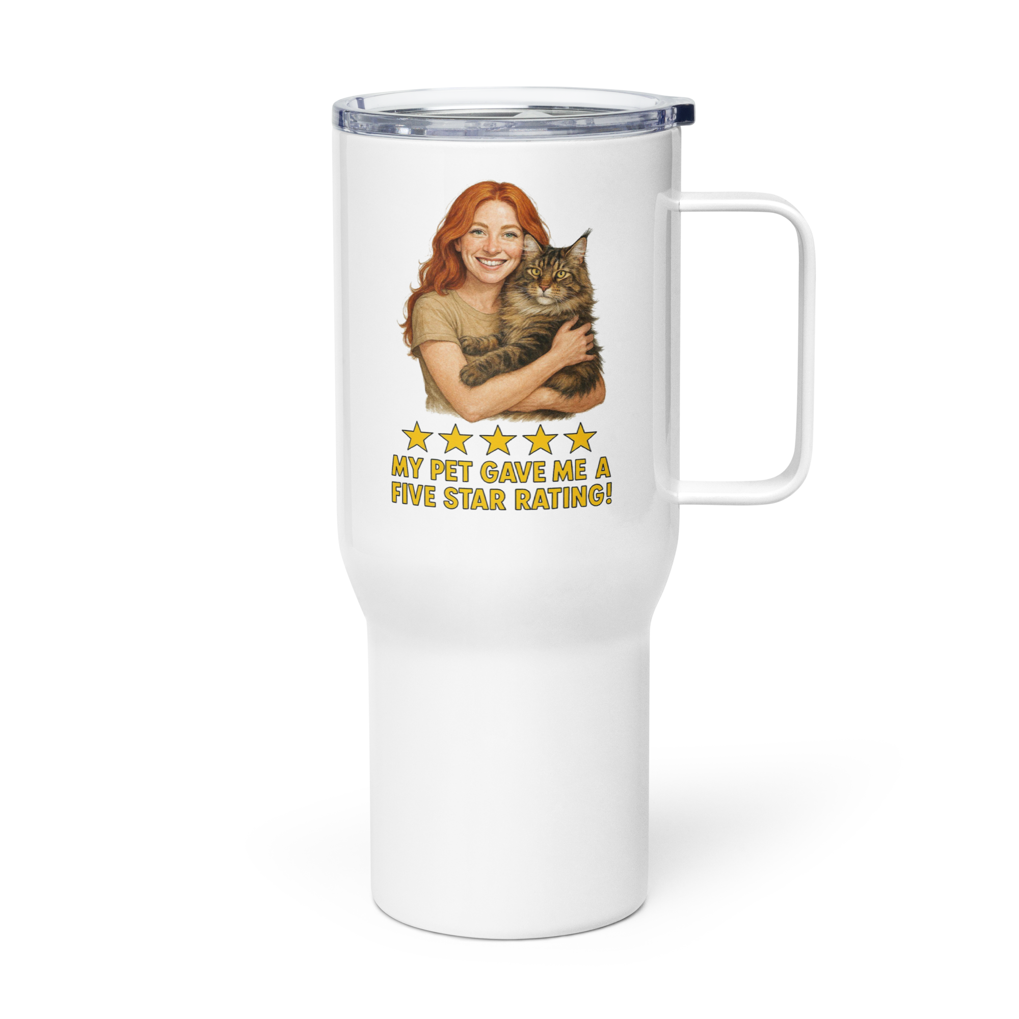 Red Hair Woman with Maine Coon Cat Travel Mug
