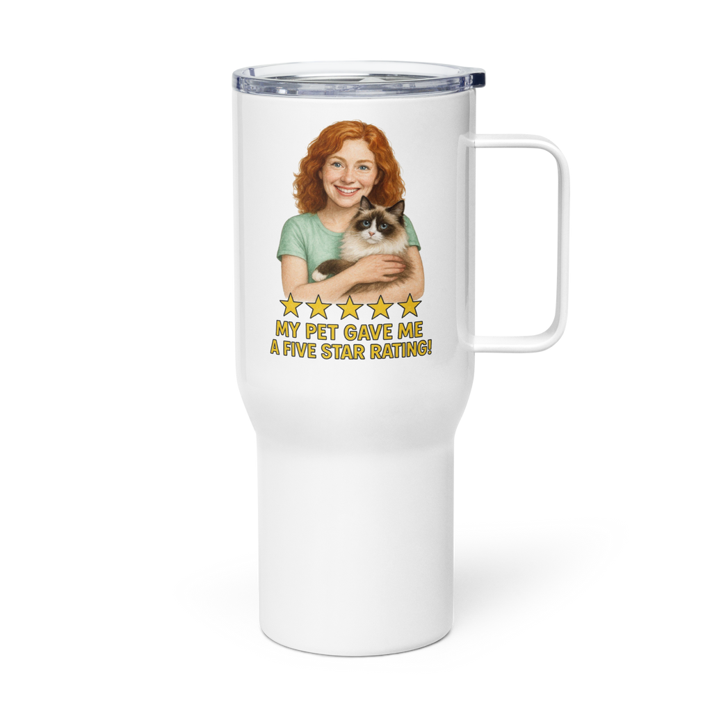 Red Hair Woman with Ragdoll Cat Travel Mug